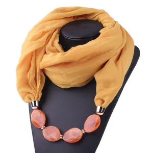 Fashionable Soft Solid Color Scarf With Jewelry Pendant