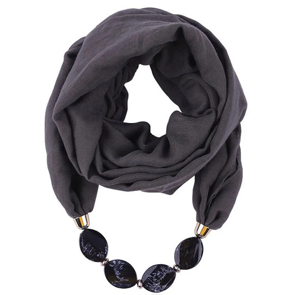 Fashionable Soft Solid Color Scarf With Jewelry Pendant