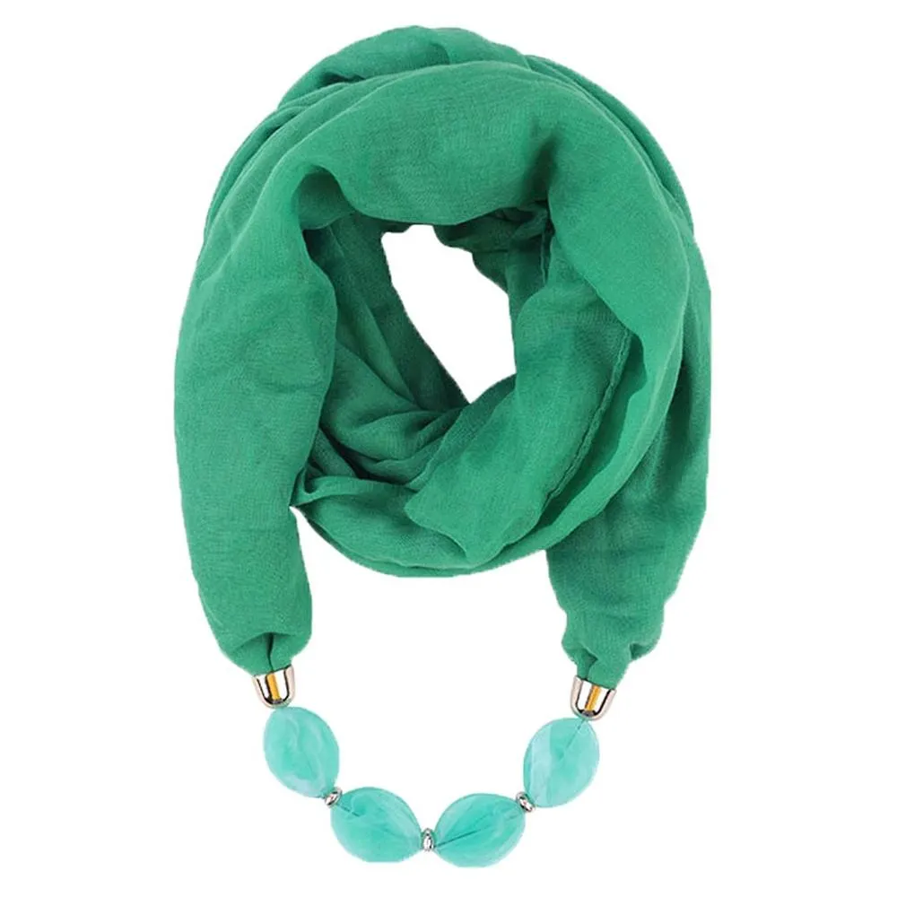 Fashionable Soft Solid Color Scarf With Jewelry Pendant