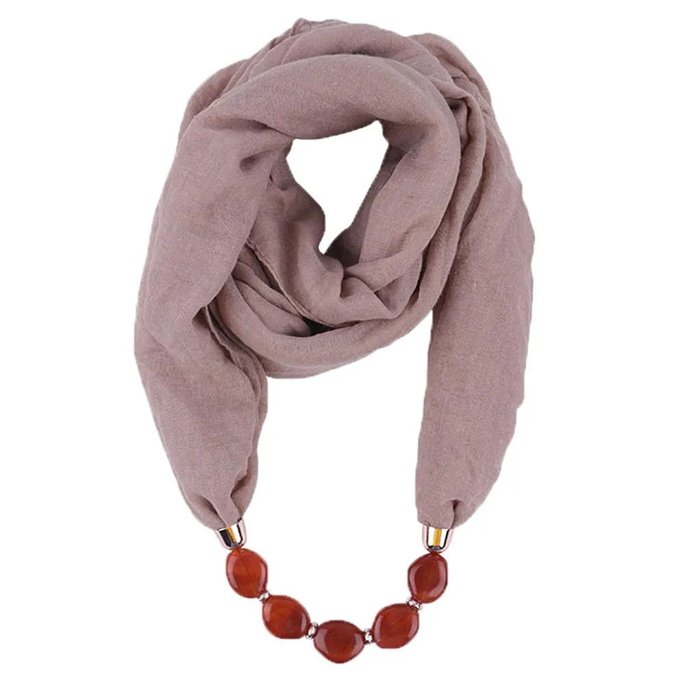 Fashionable Soft Solid Color Scarf With Jewelry Pendant