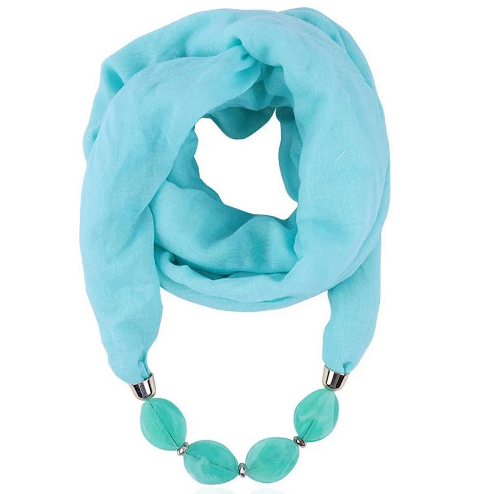 Fashionable Soft Solid Color Scarf With Jewelry Pendant