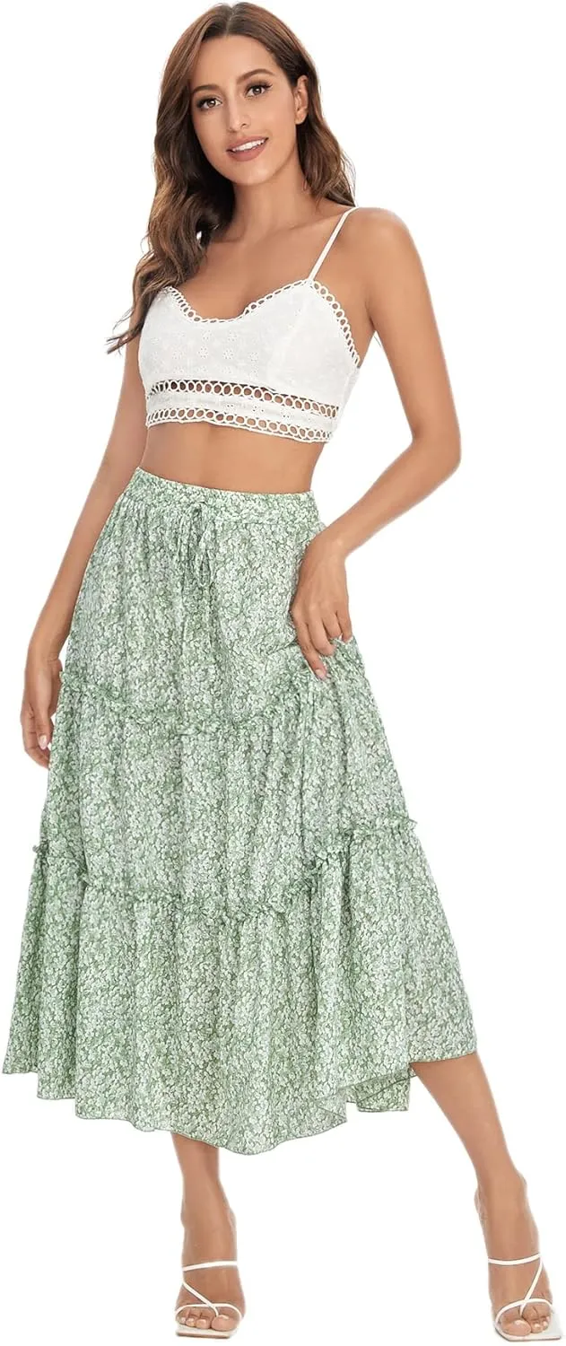 Floerns Women's A Line Ruffle Layered Flowy Beach Casual Long Maxi Skirt