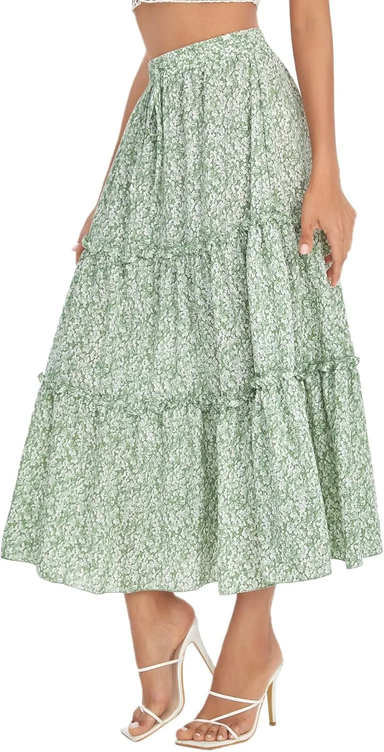 Floerns Women's A Line Ruffle Layered Flowy Beach Casual Long Maxi Skirt