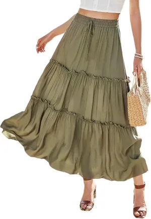 Floerns Women's A Line Ruffle Layered Flowy Beach Casual Long Maxi Skirt