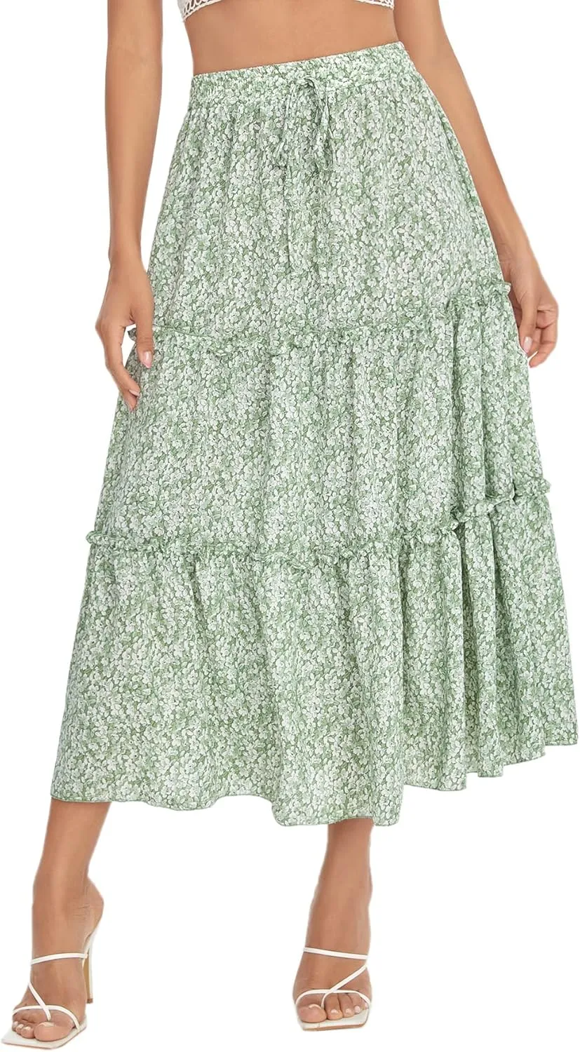 Floerns Women's A Line Ruffle Layered Flowy Beach Casual Long Maxi Skirt