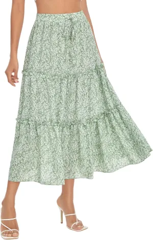 Floerns Women's A Line Ruffle Layered Flowy Beach Casual Long Maxi Skirt