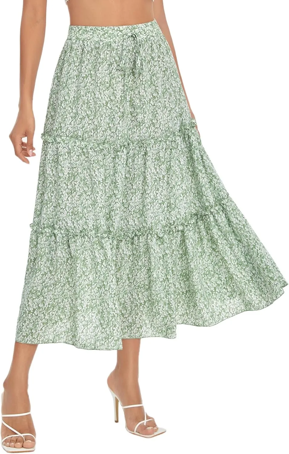 Floerns Women's A Line Ruffle Layered Flowy Beach Casual Long Maxi Skirt