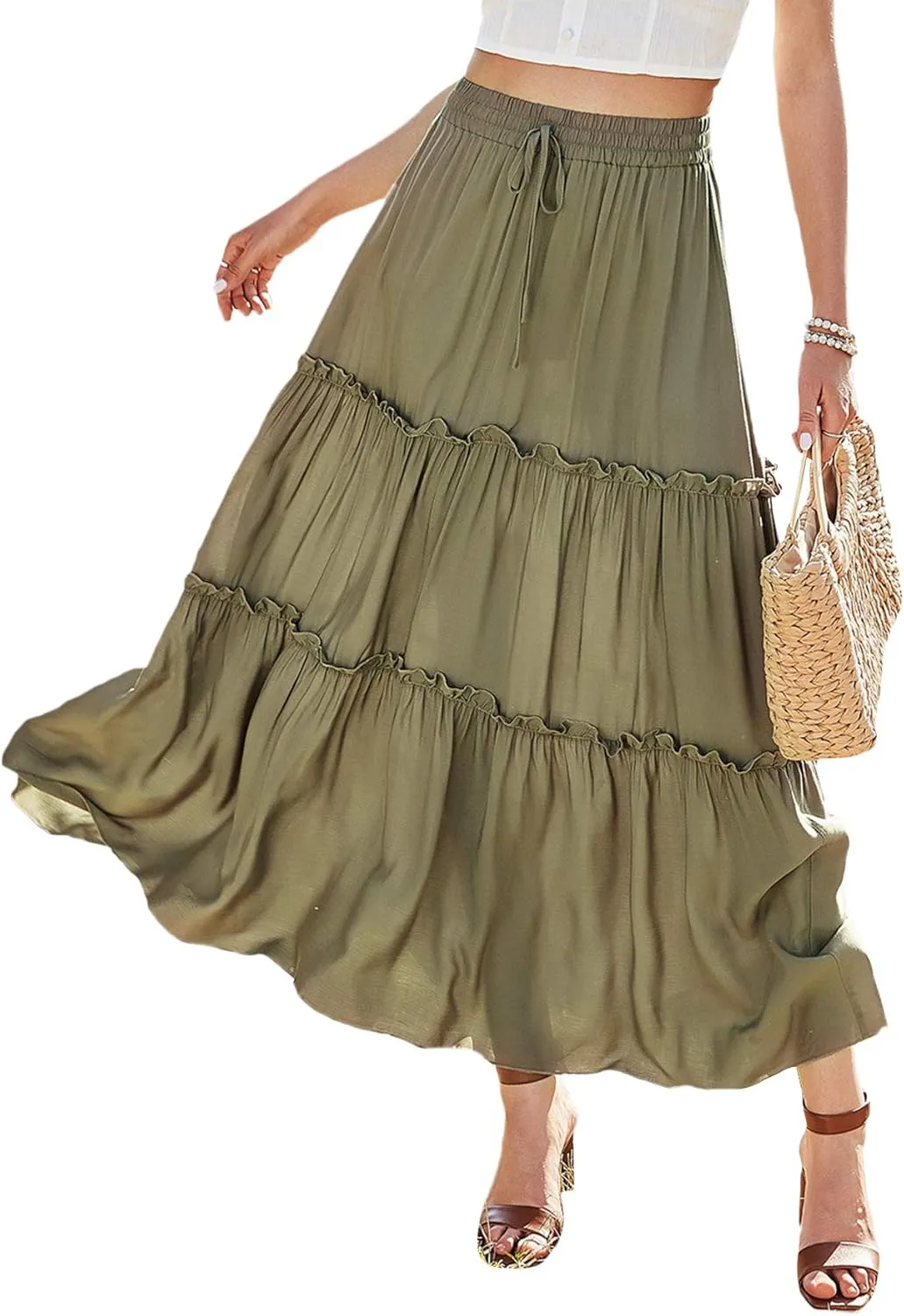 Floerns Women's A Line Ruffle Layered Flowy Beach Casual Long Maxi Skirt