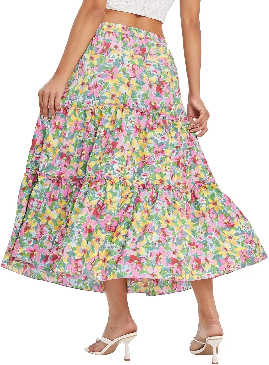 Floerns Women's A Line Ruffle Layered Flowy Beach Casual Long Maxi Skirt