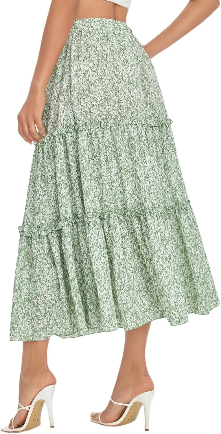 Floerns Women's A Line Ruffle Layered Flowy Beach Casual Long Maxi Skirt
