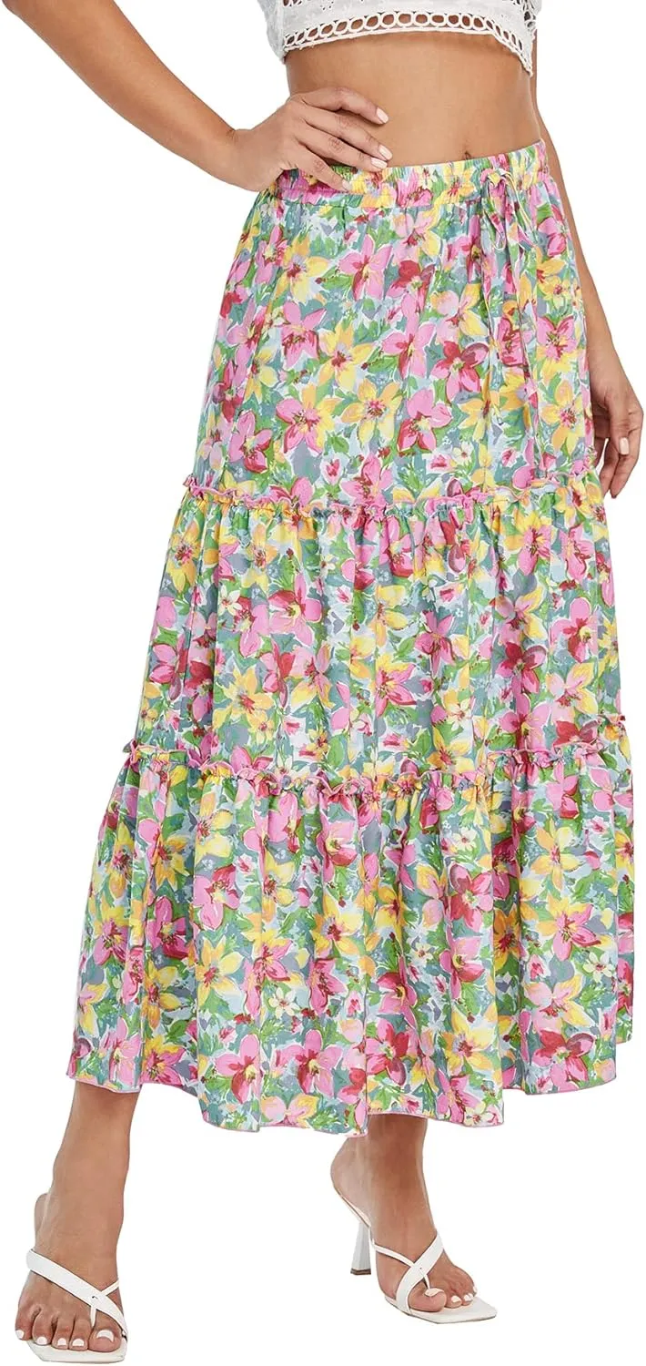 Floerns Women's A Line Ruffle Layered Flowy Beach Casual Long Maxi Skirt