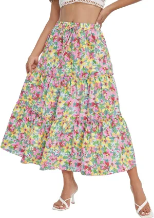 Floerns Women's A Line Ruffle Layered Flowy Beach Casual Long Maxi Skirt