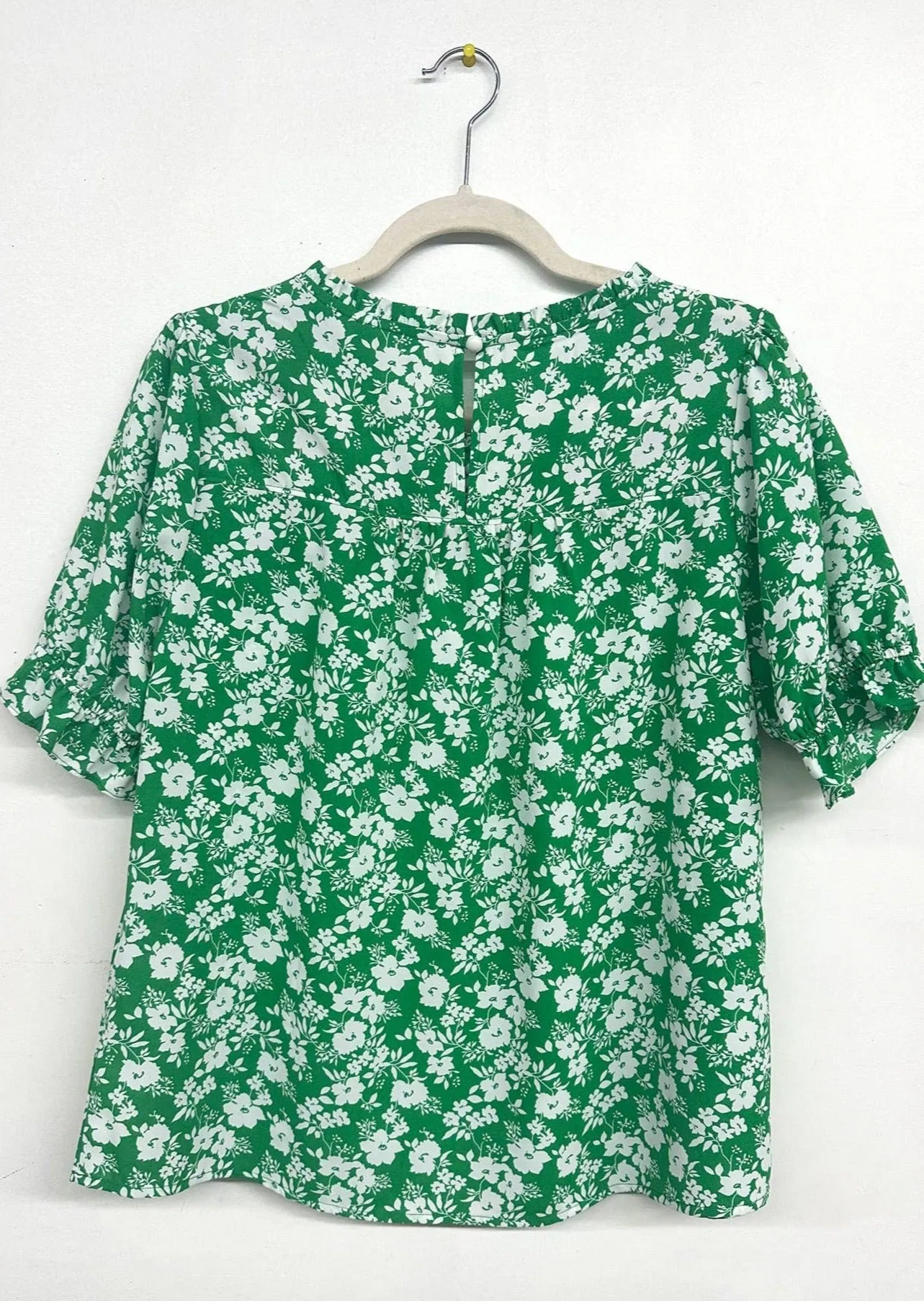 Floral Embroidery Ruffle Neck Top in Green ~FINAL SALE