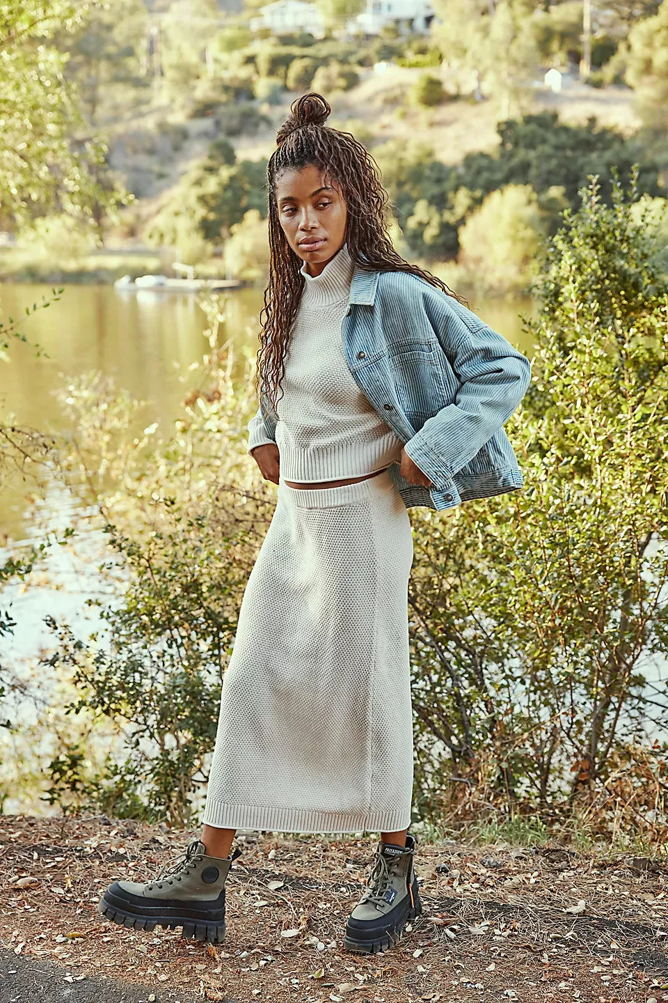 Free People Hailee Sweater Skirt Set - POWDER SAND