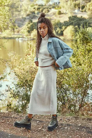 Free People Hailee Sweater Skirt Set - POWDER SAND