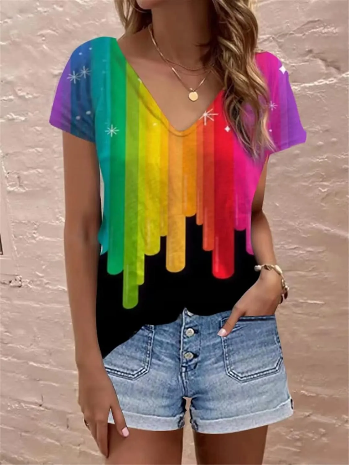 Gay Pride Shirts Women LGBT Lesbian Rainbow Tshirt Gay Proud Inspirational Tees Love Heart Print LGBTQ Equality V Neck Tops