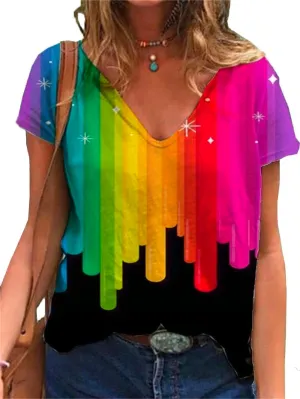 Gay Pride Shirts Women LGBT Lesbian Rainbow Tshirt Gay Proud Inspirational Tees Love Heart Print LGBTQ Equality V Neck Tops