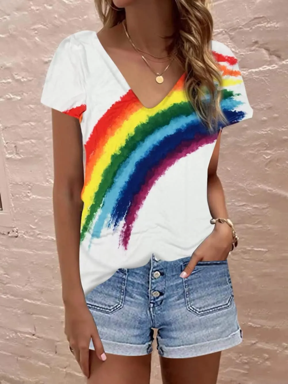 Gay Pride Shirts Women LGBT Lesbian Rainbow Tshirt Gay Proud Inspirational Tees Love Heart Print LGBTQ Equality V Neck Tops
