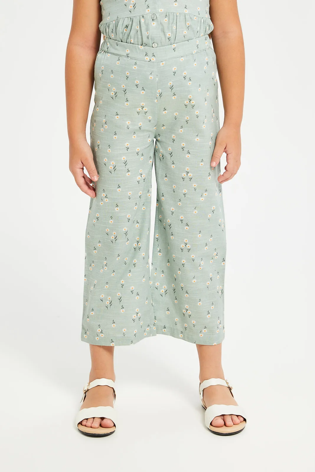 Girls Green Wide Leg Trouser & Peplum Blouse Set (2 Piece)