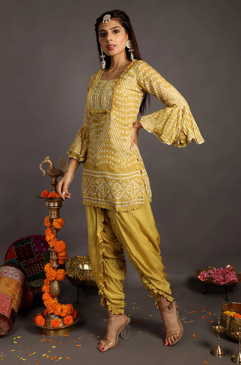 Go Bandhani !!! MUSTARD Bandhani Kurta with Dhoti Pants