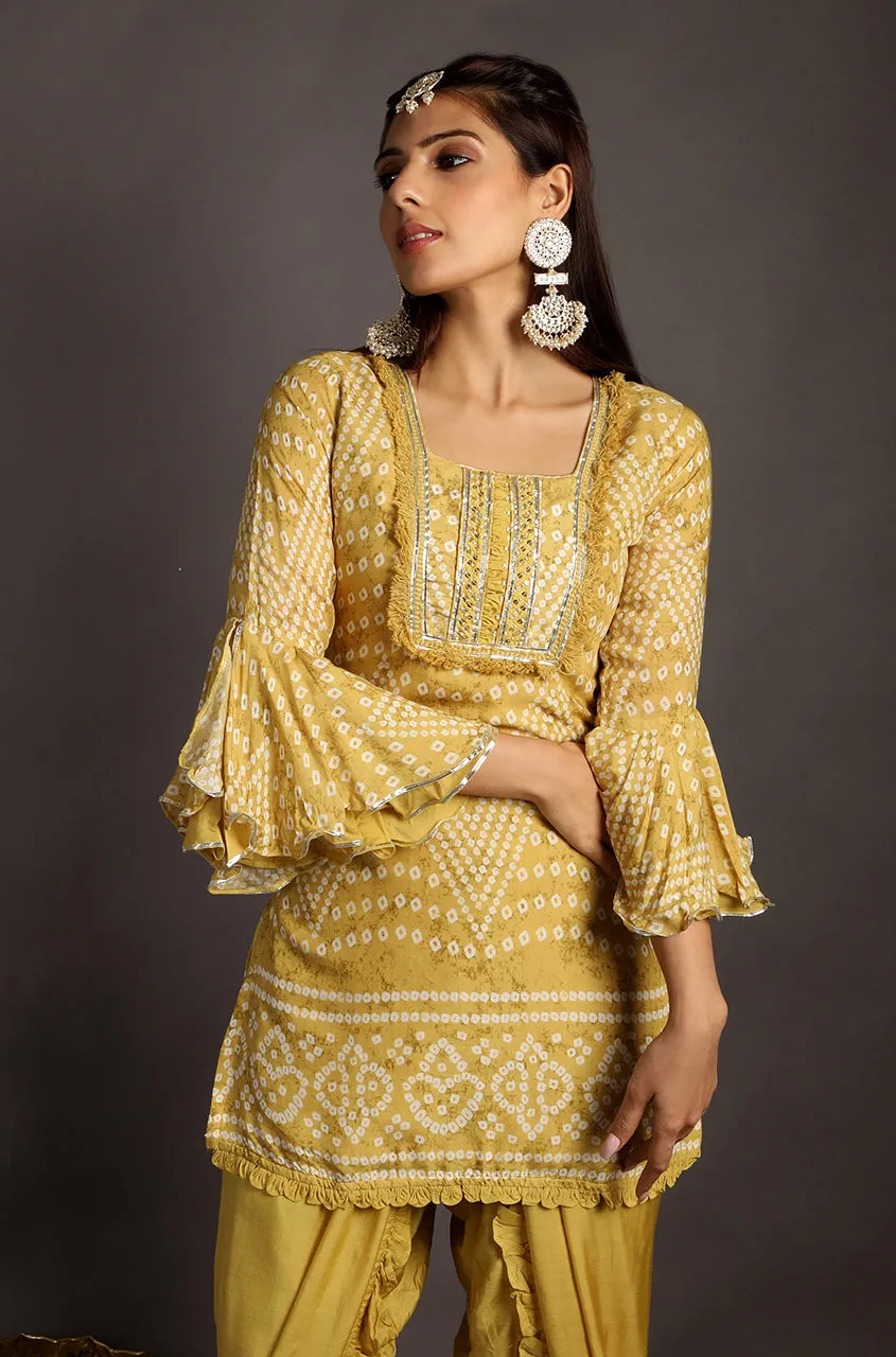 Go Bandhani !!! MUSTARD Bandhani Kurta with Dhoti Pants