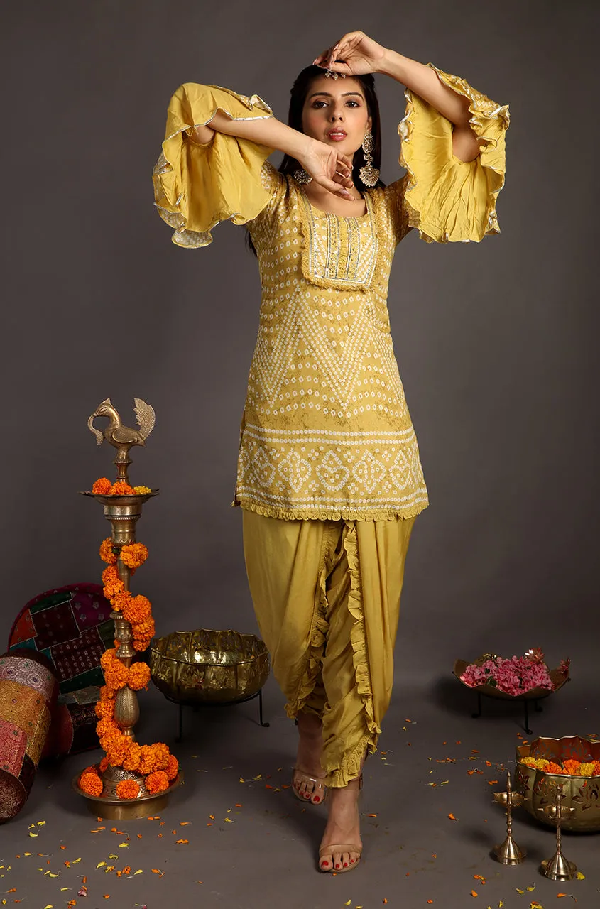 Go Bandhani !!! MUSTARD Bandhani Kurta with Dhoti Pants