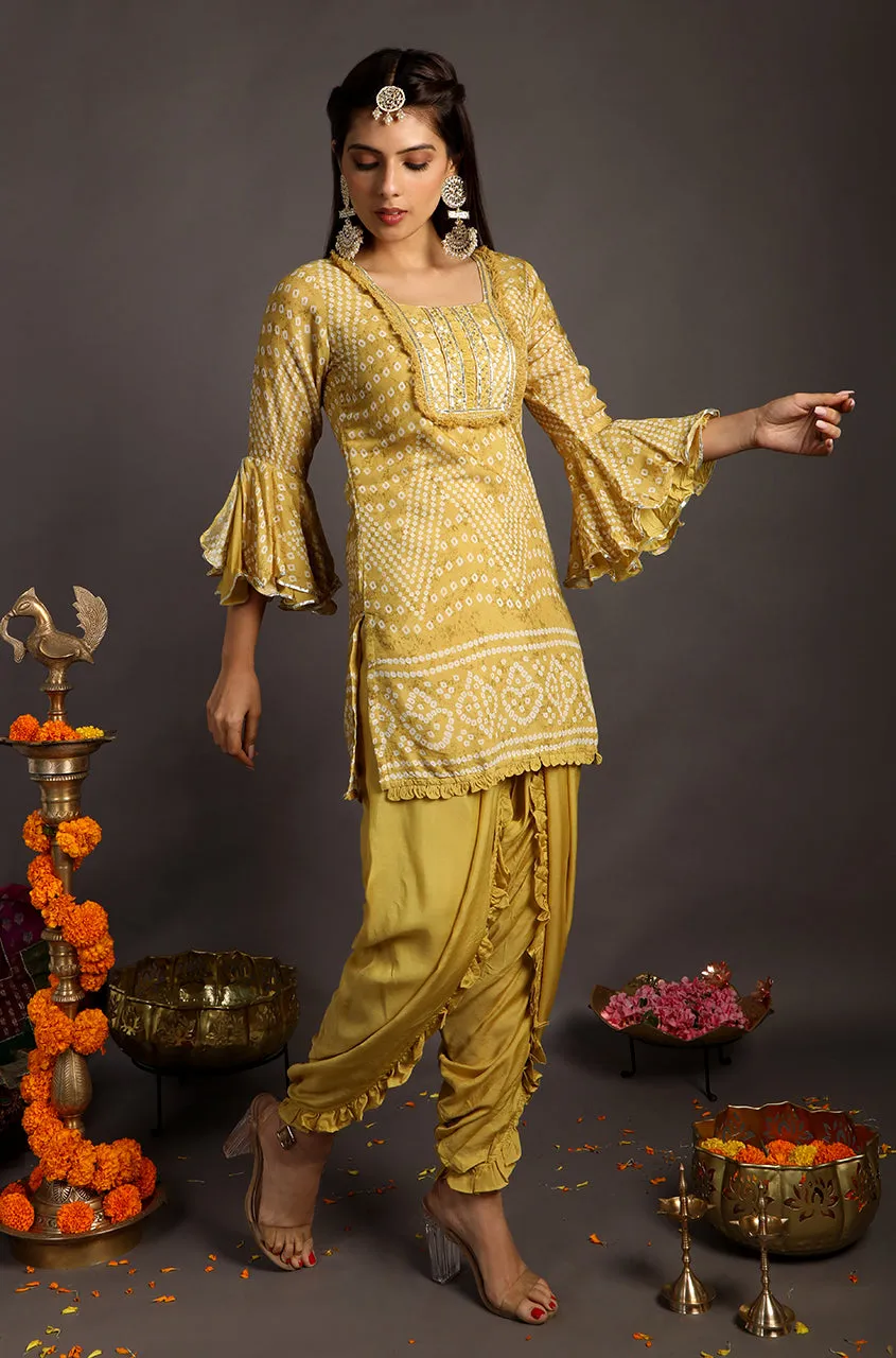 Go Bandhani !!! MUSTARD Bandhani Kurta with Dhoti Pants
