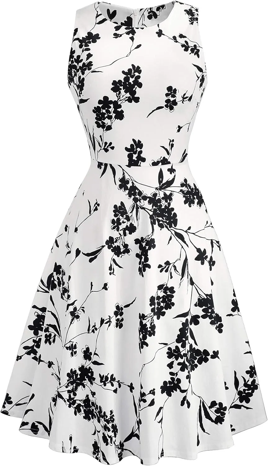 HOMEYEE Women's Cocktail A-Line Embroidery Casual Party Summer Wedding Guest Dress A079