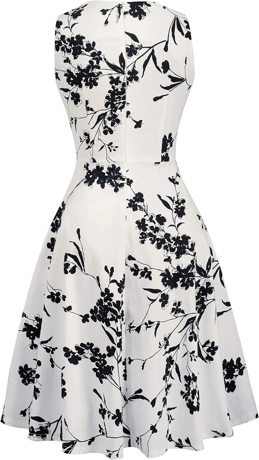 HOMEYEE Women's Cocktail A-Line Embroidery Casual Party Summer Wedding Guest Dress A079