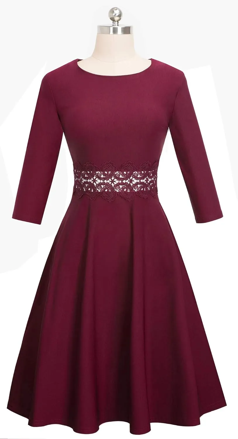 HOMEYEE Women's Cocktail A-Line Embroidery Casual Party Summer Wedding Guest Dress A079