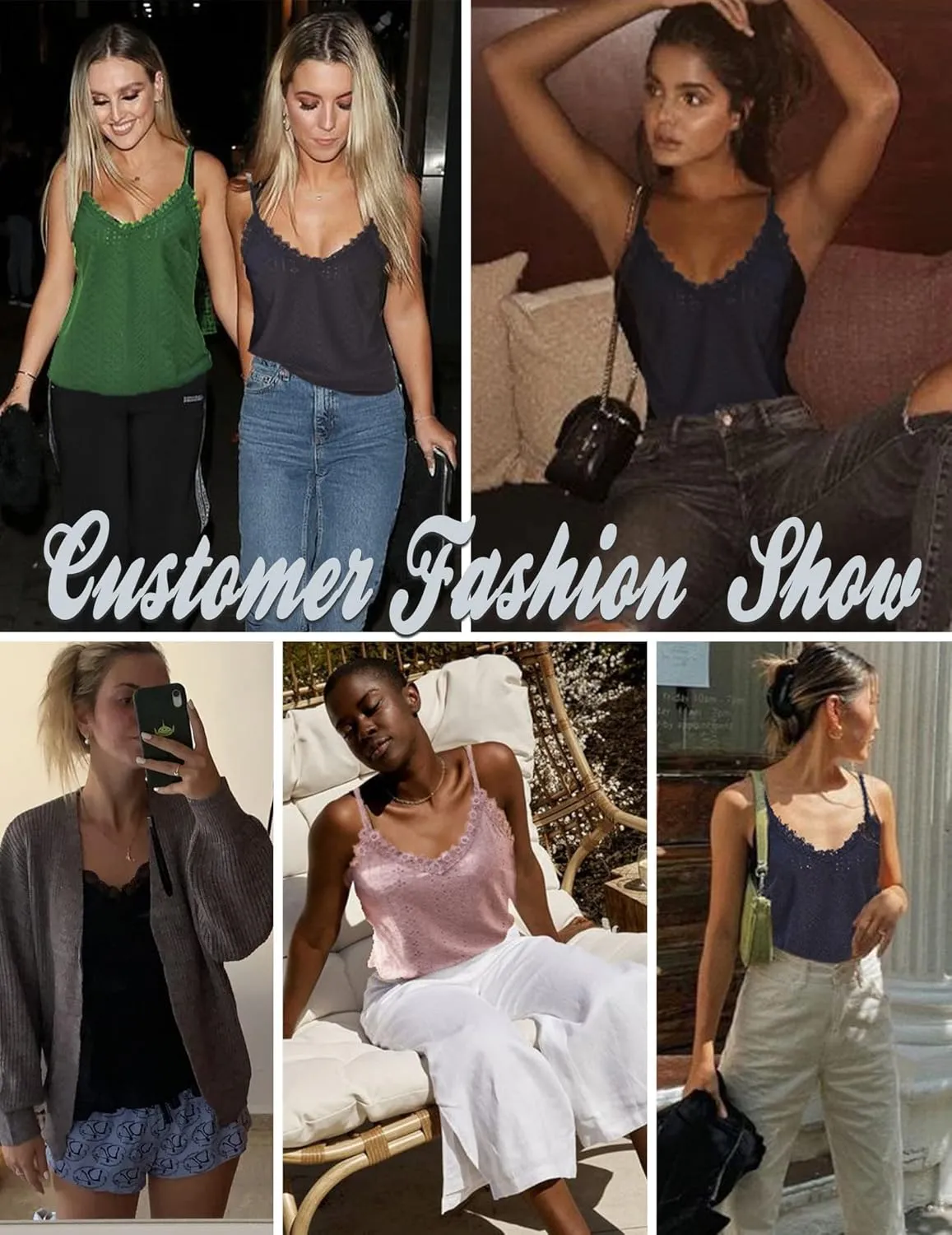 HOTOUCH Camisole for Women V Neck Spaghetti Strap Tank Tops Sleeveless Blouses Loose Fit