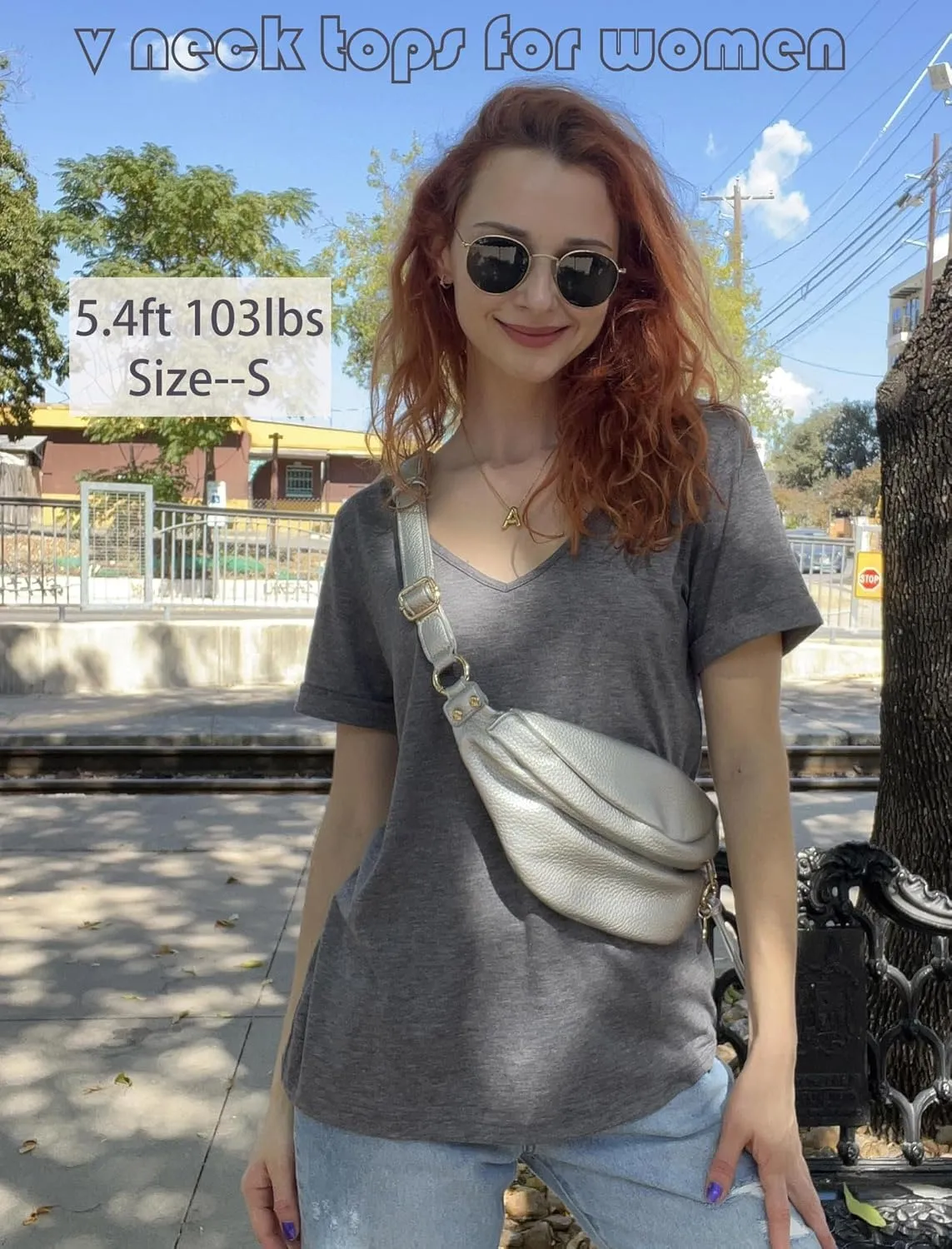 HOTOUCH Womens Summer Tops Roll-up Short Sleeve V Neck Basic T Shirts Workout Soft Fashion Trendy Plain Casual Tees