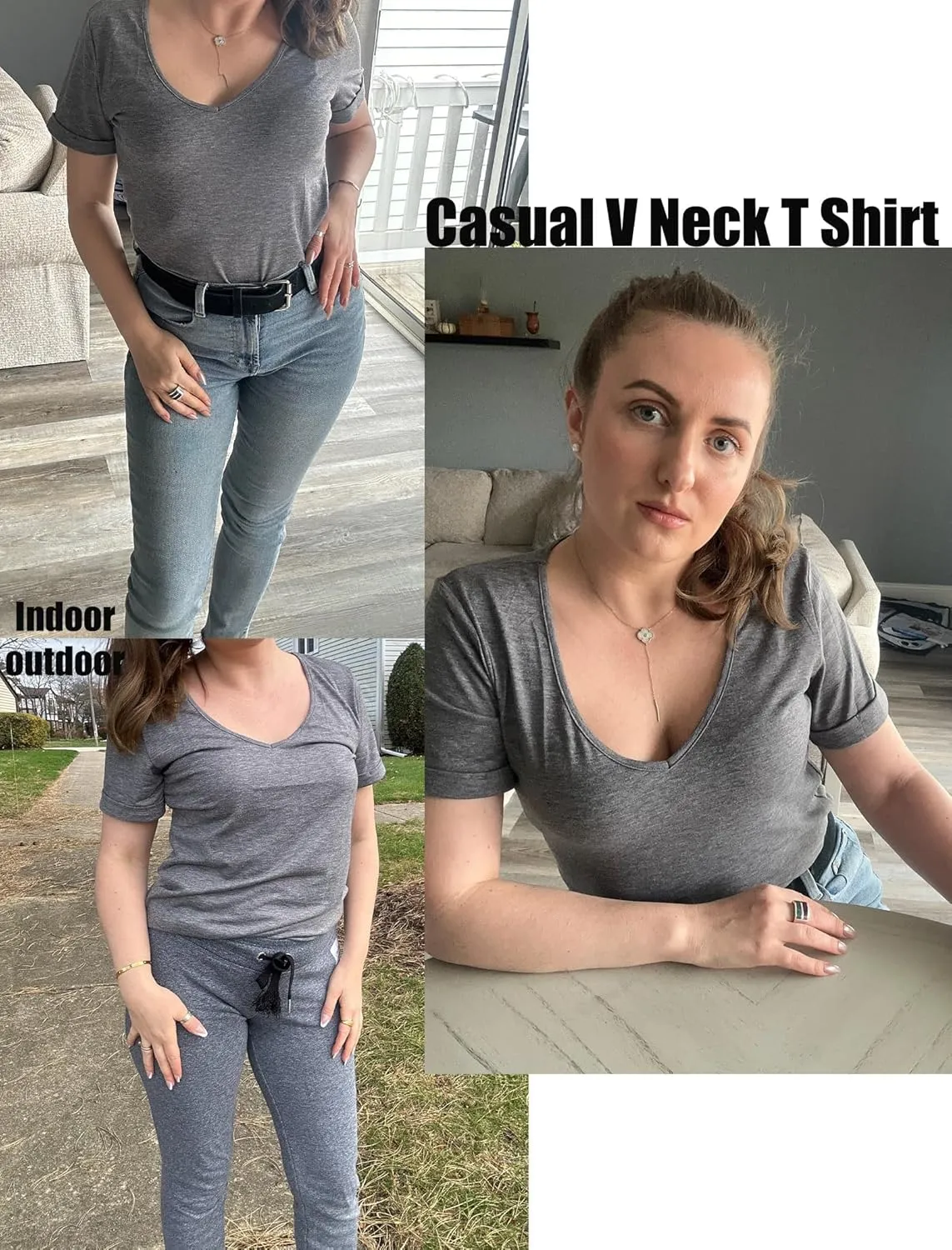 HOTOUCH Womens Summer Tops Roll-up Short Sleeve V Neck Basic T Shirts Workout Soft Fashion Trendy Plain Casual Tees