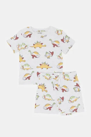 Infant Boys Grey Dino Print Pyjama Set (2 Piece)