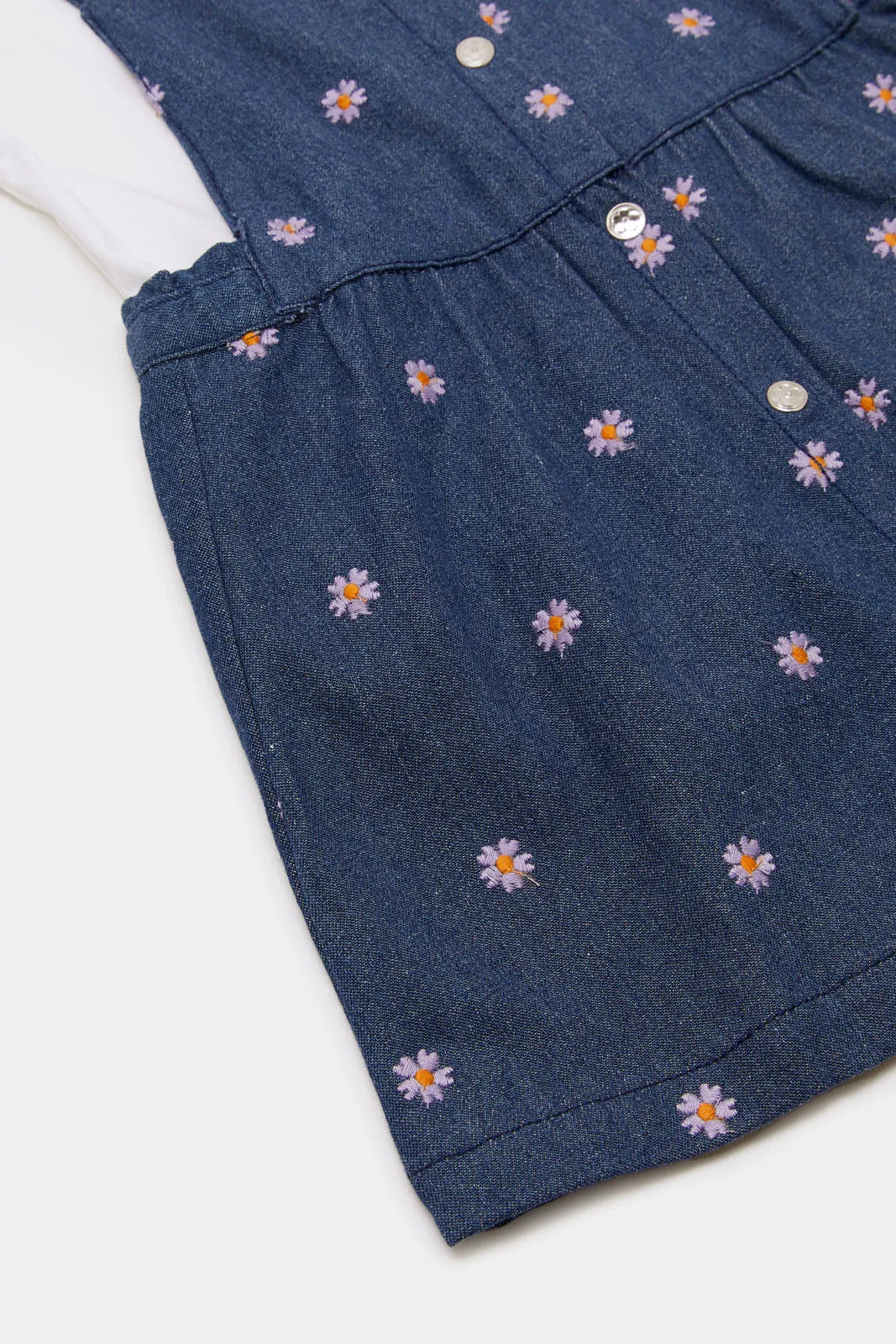 Infant Girls Navy Denim Dungaree With T-Shirt (2 Piece)