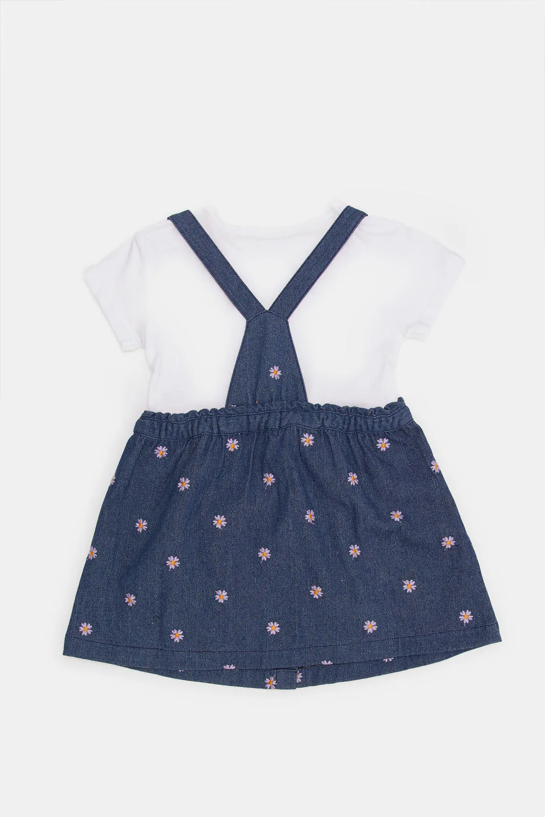 Infant Girls Navy Denim Dungaree With T-Shirt (2 Piece)