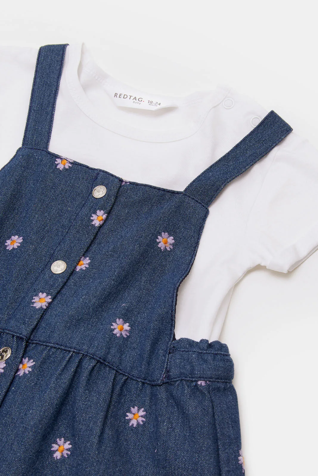 Infant Girls Navy Denim Dungaree With T-Shirt (2 Piece)