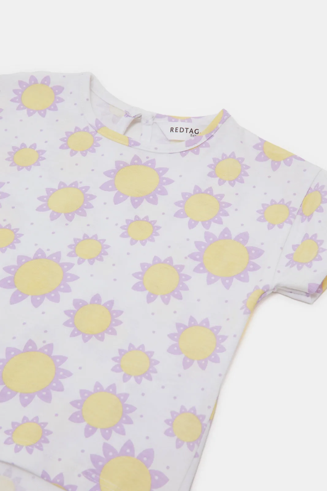 Infant Girls White Floral Print T Shirt Set (2 Piece)