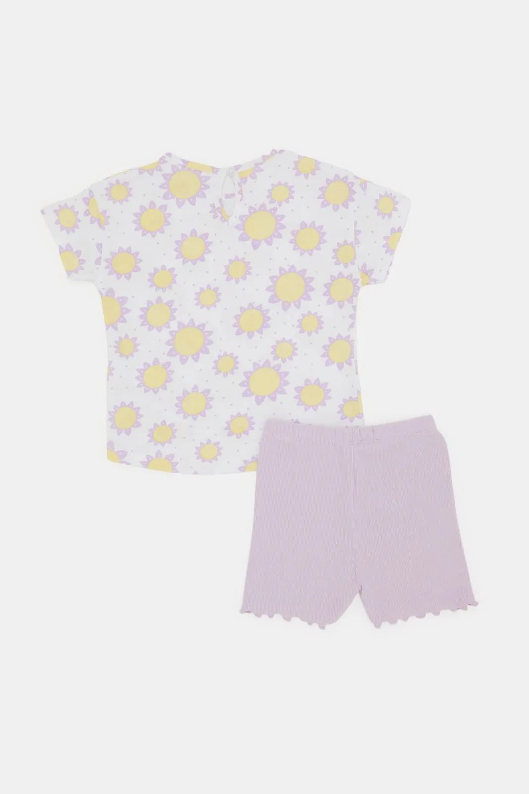 Infant Girls White Floral Print T Shirt Set (2 Piece)