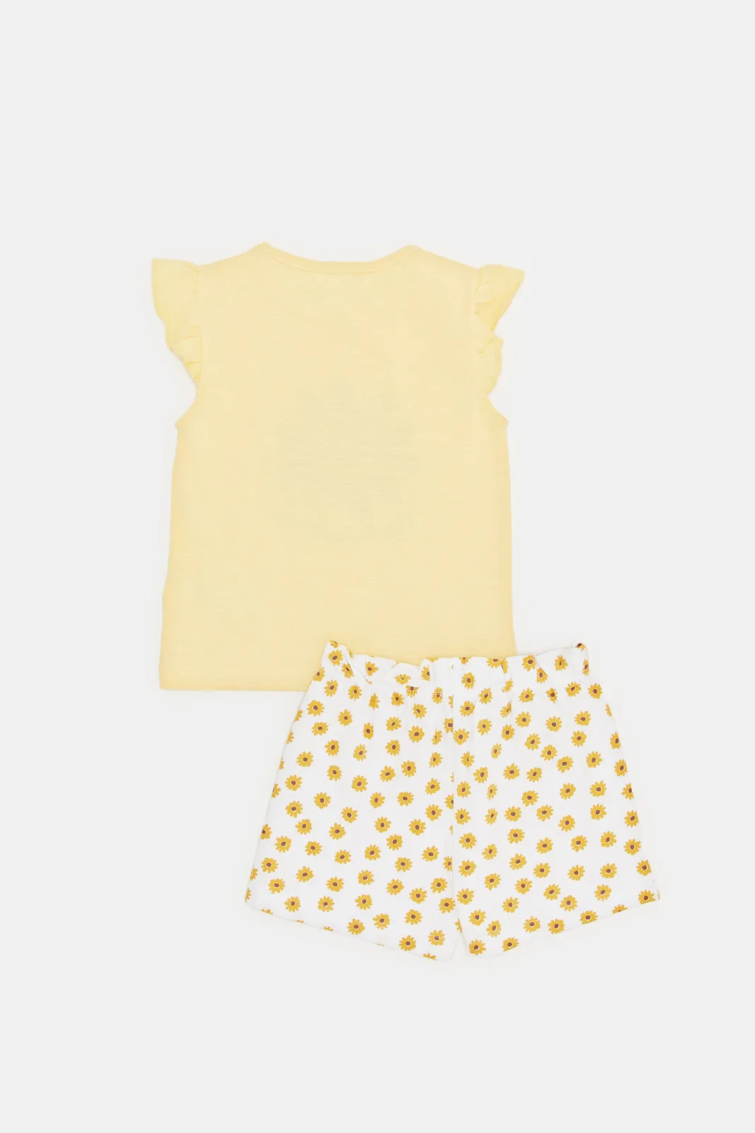 Infant Girls Yellow Sunflower Printed Casual Set (2 Piece)