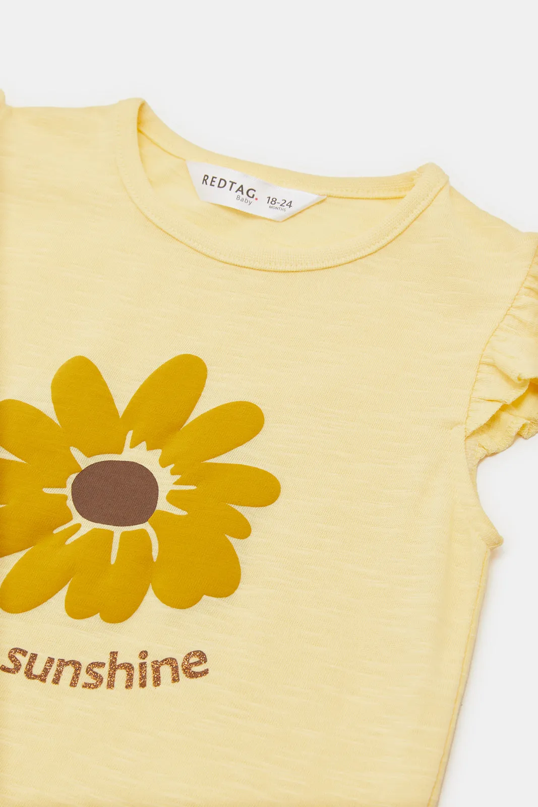 Infant Girls Yellow Sunflower Printed Casual Set (2 Piece)
