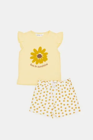 Infant Girls Yellow Sunflower Printed Casual Set (2 Piece)
