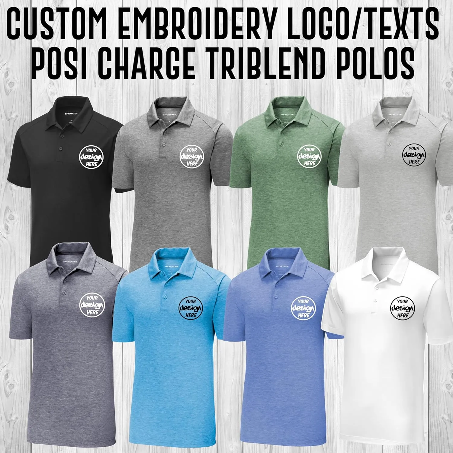 INK STITCH Men St405 Custom Embroidery Personalized PosiCharge Triblend Polo Shirts