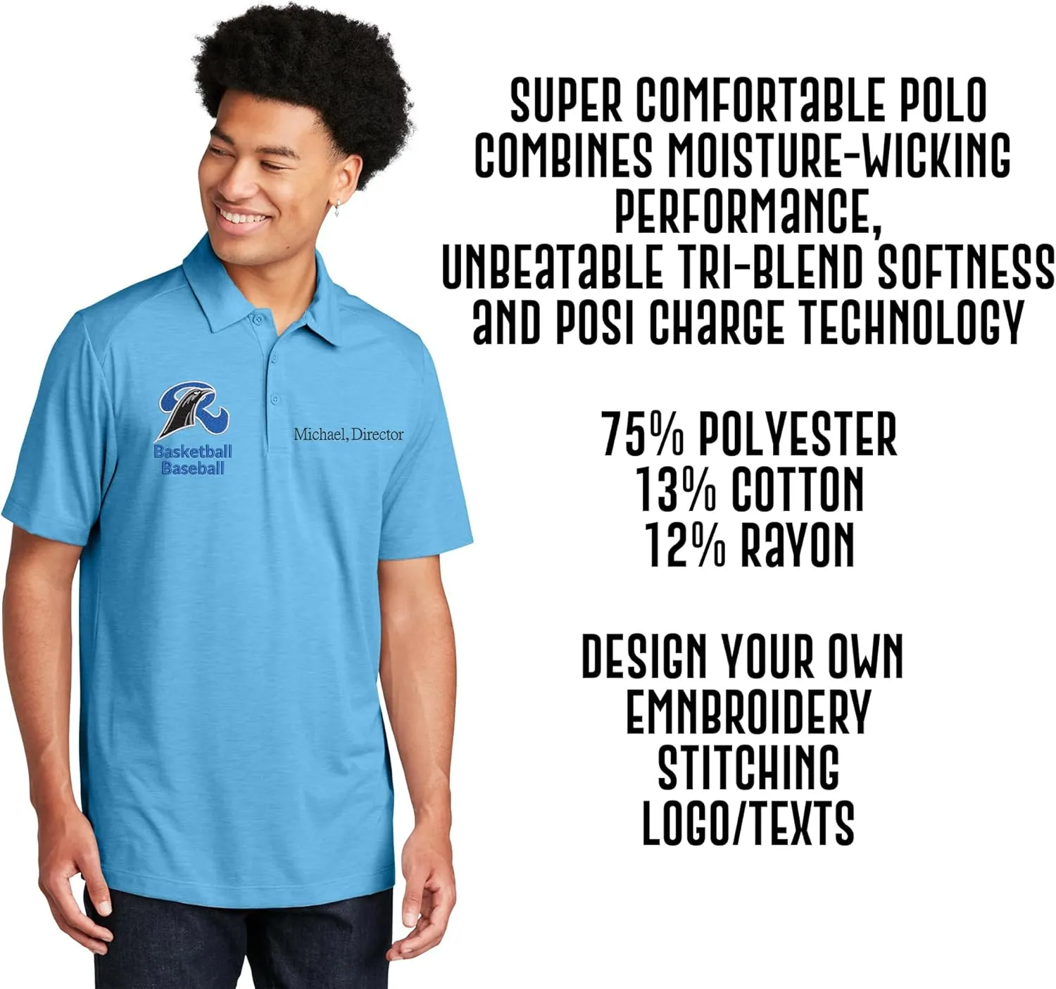 INK STITCH Men St405 Custom Embroidery Personalized PosiCharge Triblend Polo Shirts