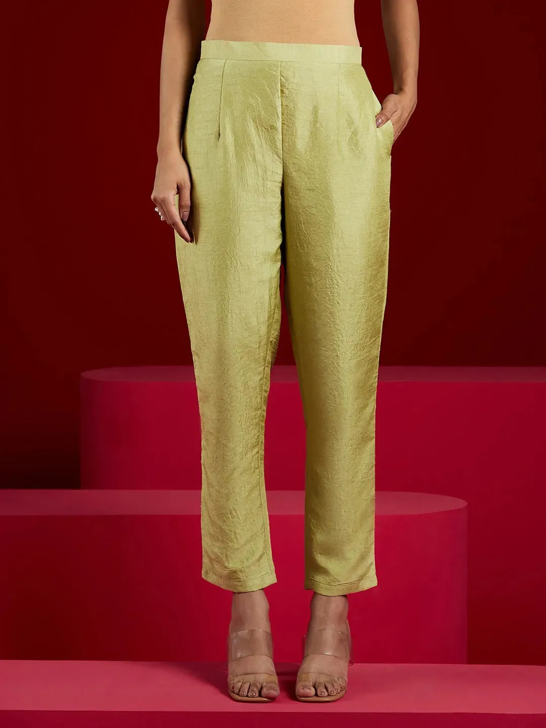 Jashvi Art Green Embroidered Silk A-Line Kurta With Trousers & Dupatta
