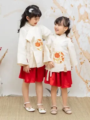 Kids Ao Dai Girl White & Red Ao Dai Set