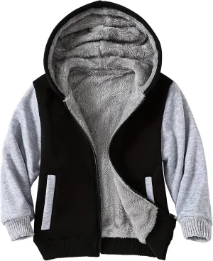 Kids Zip-Up Hooded for Boys Sherpa Lined Jacket Winter Outdoor Sweatshirt Warm Coat 3-14 Years