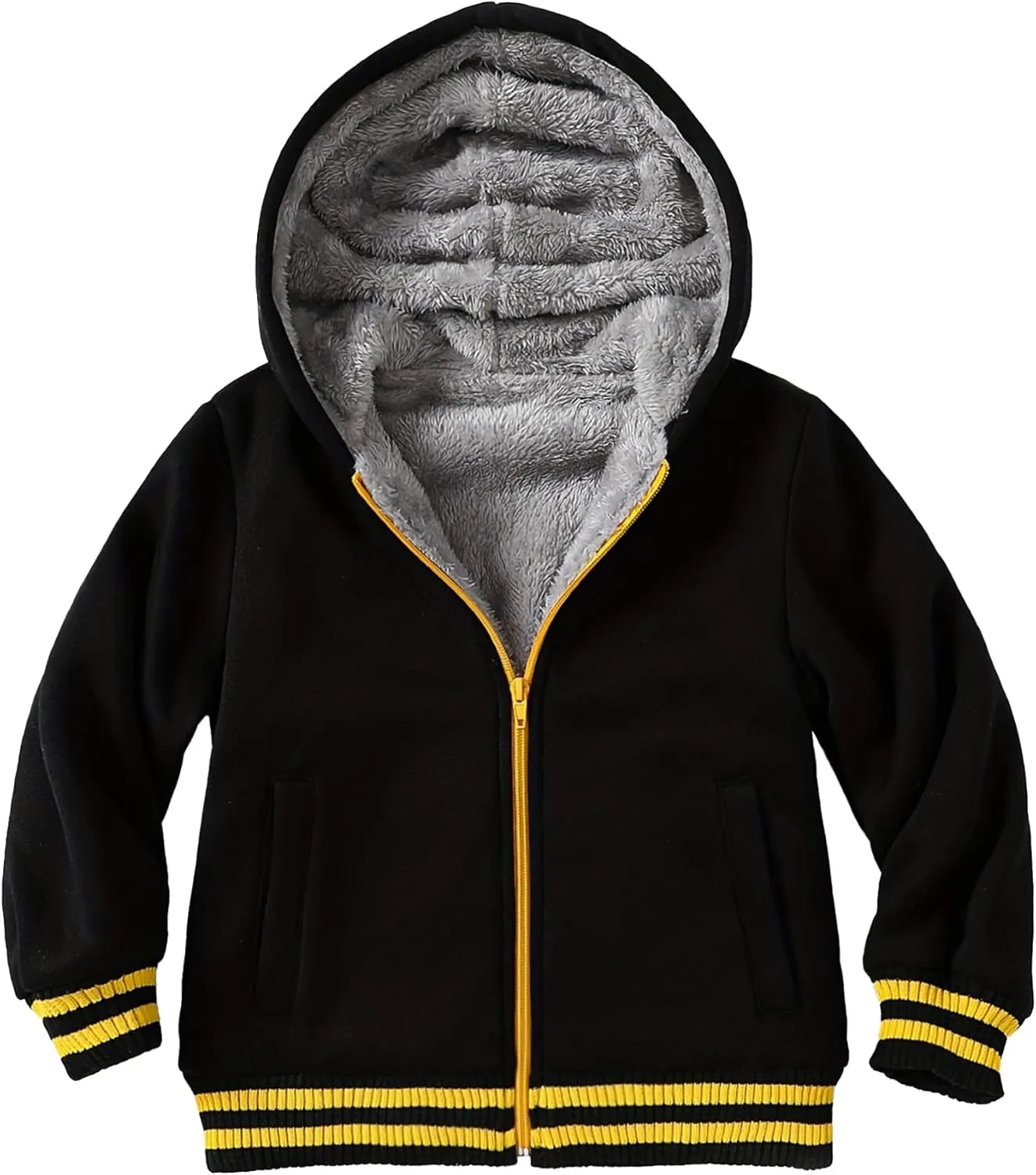 Kids Zip-Up Hooded for Boys Sherpa Lined Jacket Winter Outdoor Sweatshirt Warm Coat 3-14 Years