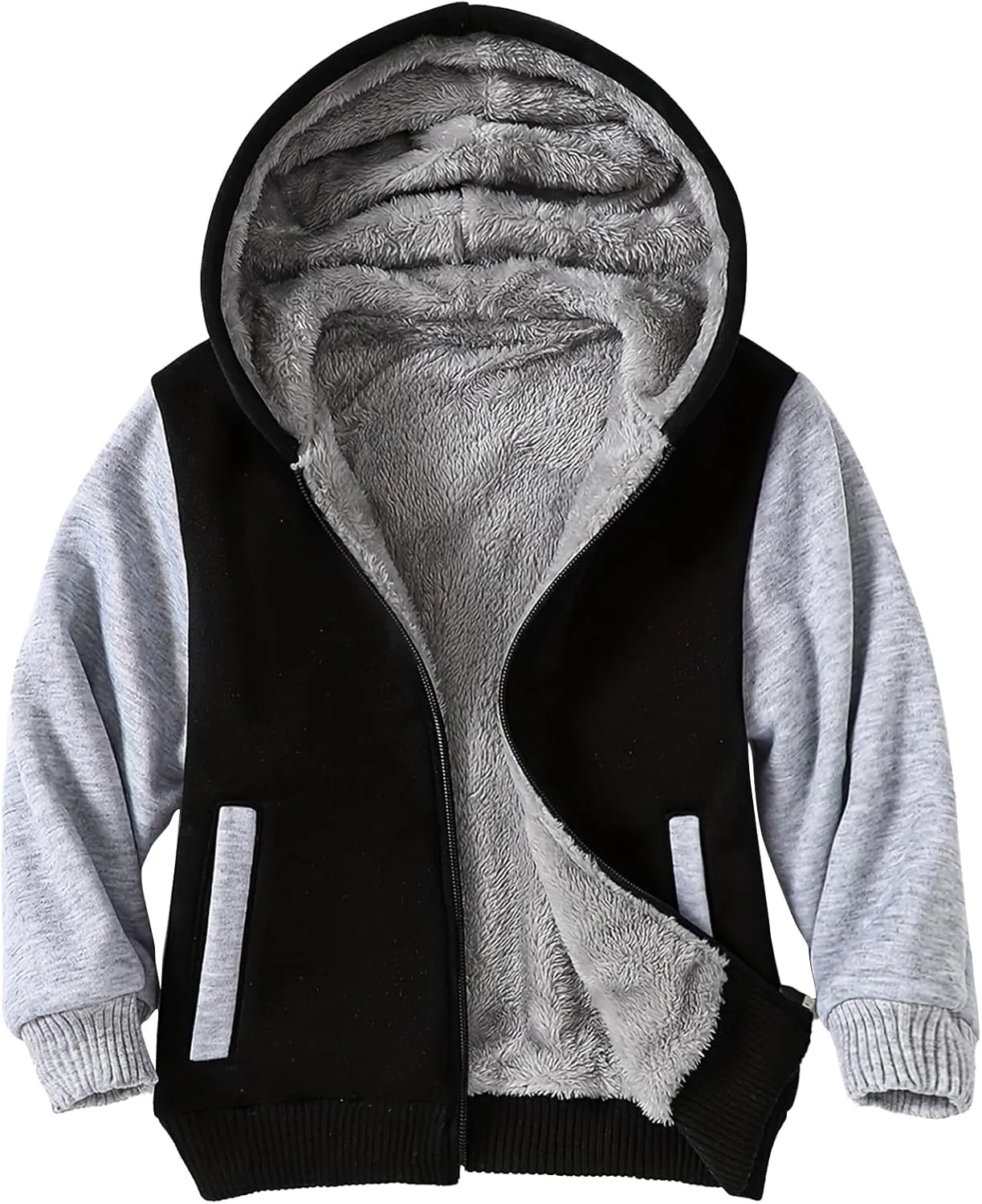 Kids Zip-Up Hooded for Boys Sherpa Lined Jacket Winter Outdoor Sweatshirt Warm Coat 3-14 Years