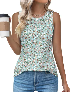 Kistore Womens Summer Tank Tops Sleeveless Crew Neck Pleated Blouse Shirts Fashion Clothes 2025